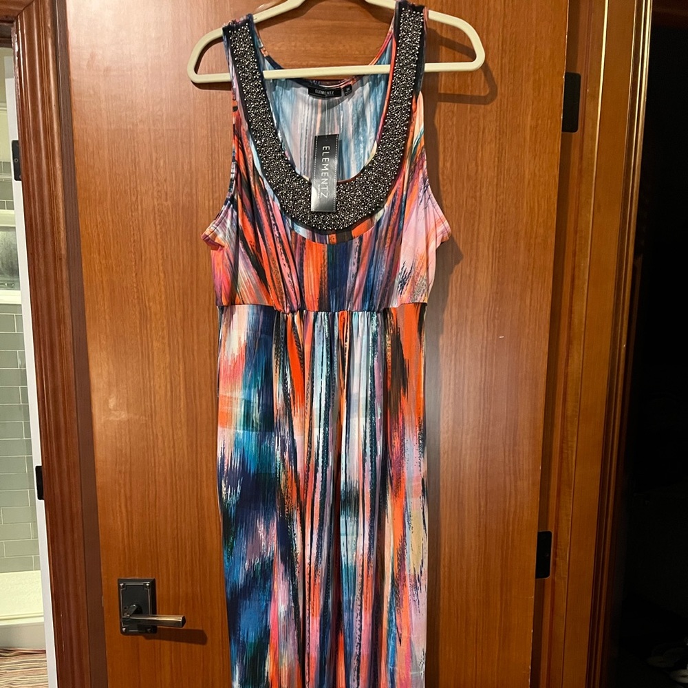 Maxi dress multi color with embellishments around neck 3x